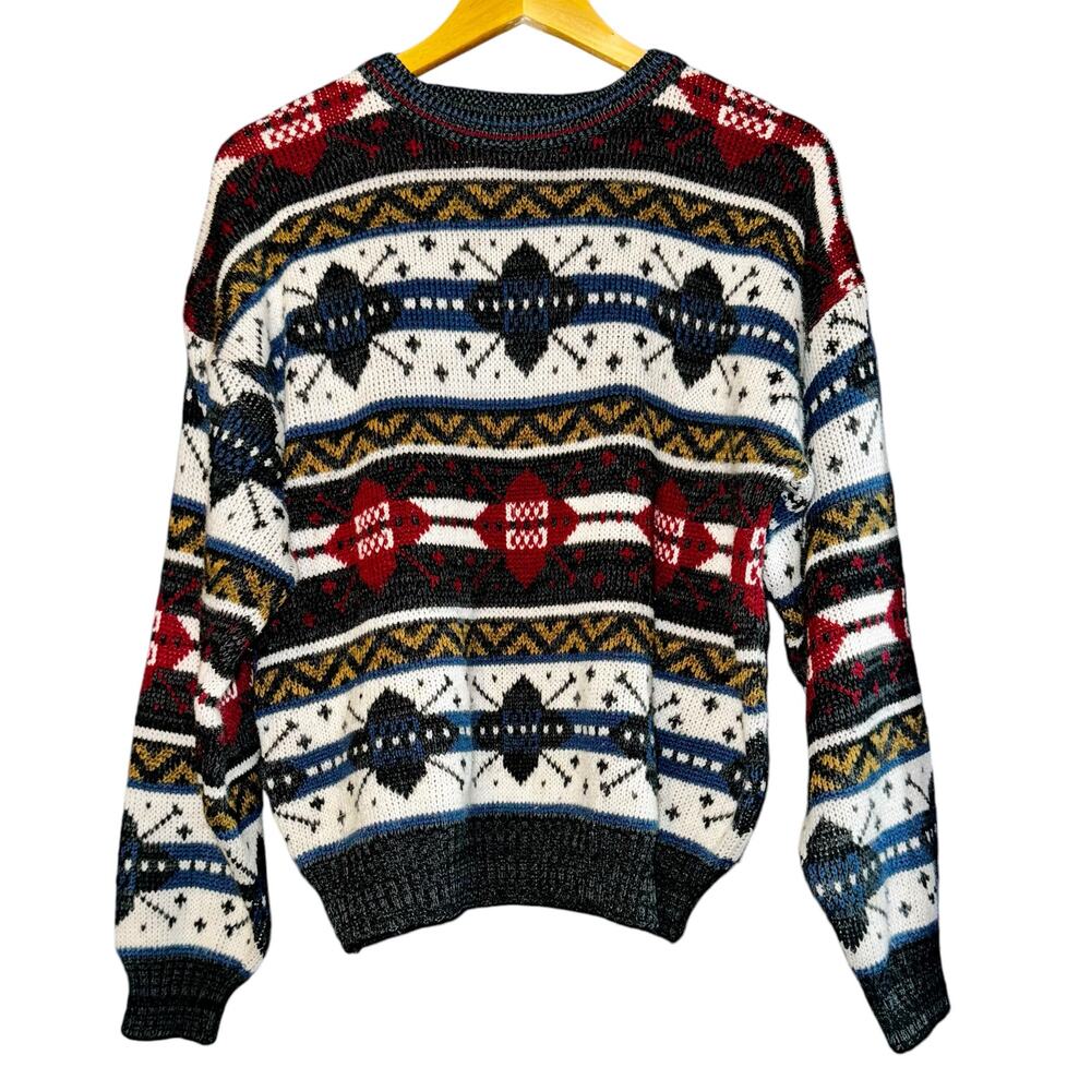 Vintage Trend Basics Fair Isle Knit Grandpa Sweater Med Geometric Oversized Fall